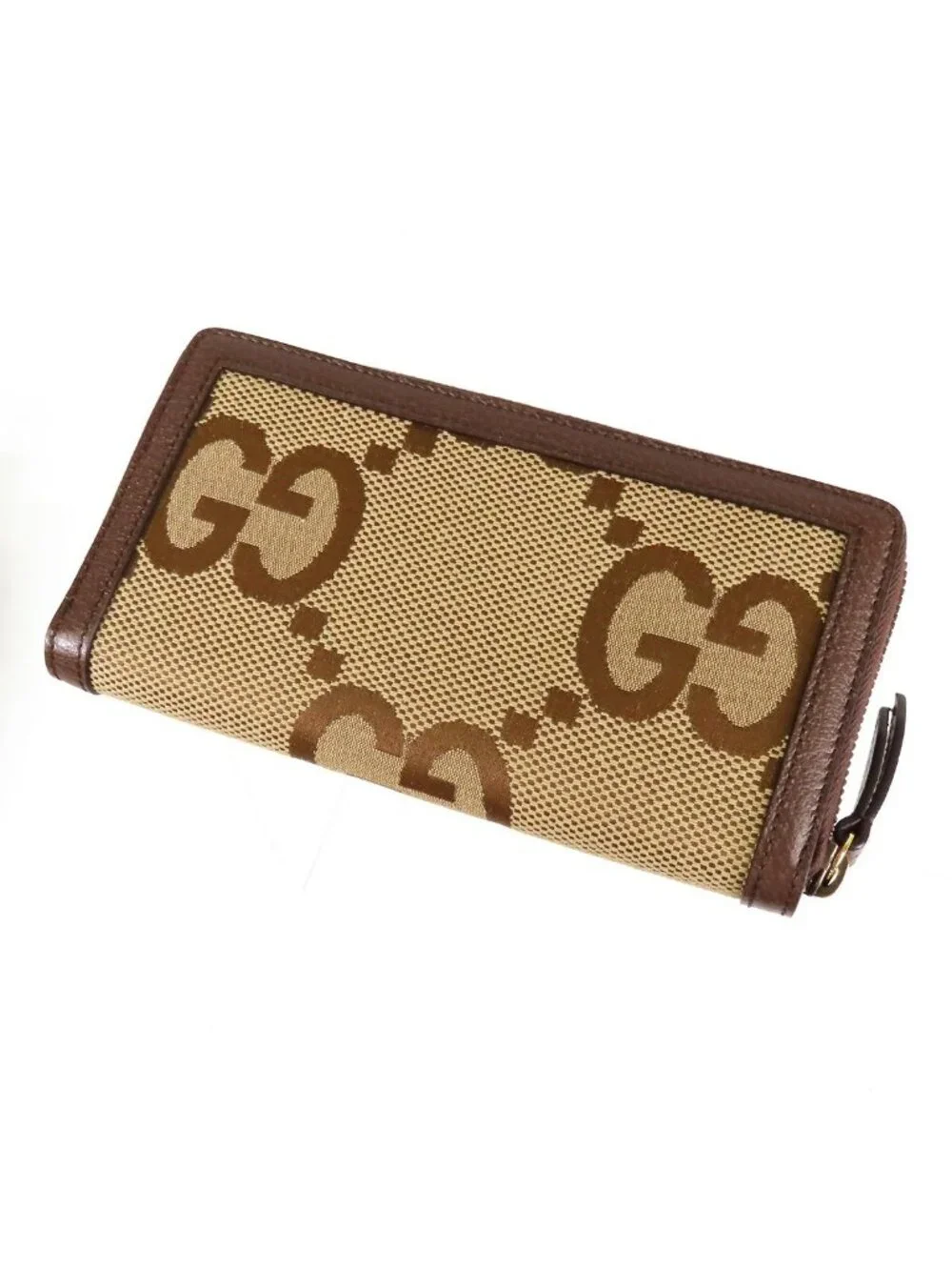 Gucci Bamboo Diana Jumbo GG Wallet Brown Beige Leather Canvas